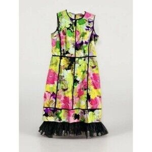 Calvin Klein Floral Sleeveless Sheath Dress Size 4P Colorful Ruffled Hem Party